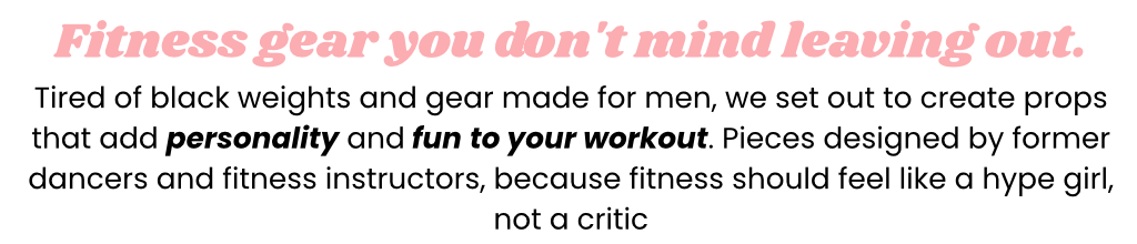 Text about fitness gear for women, emphasizing fun and personality.