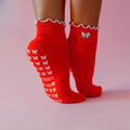 pilates grip sock bow red holiday