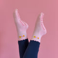 peach love and happiness pink grip socks with heart grips