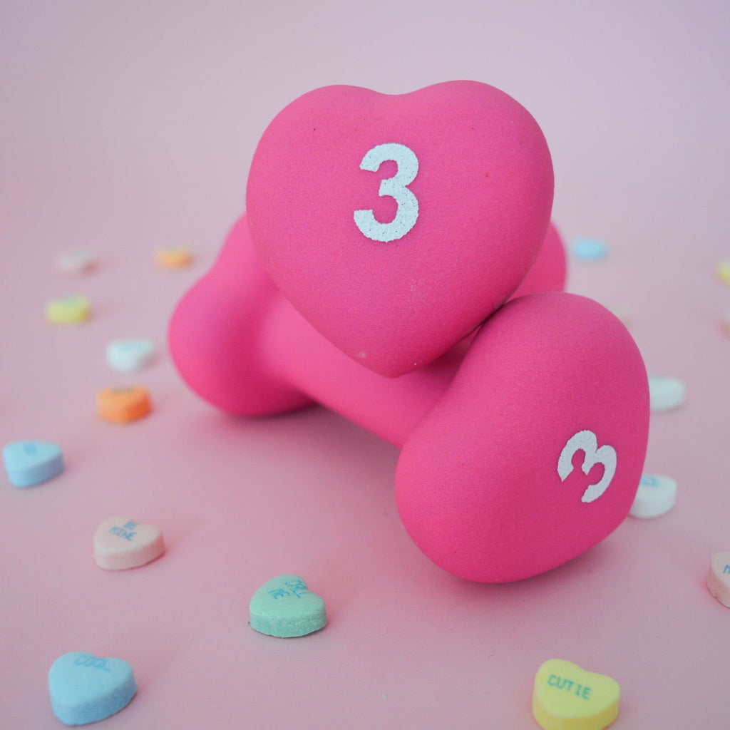 3 pound heart shaped dumbbells bright pink weights